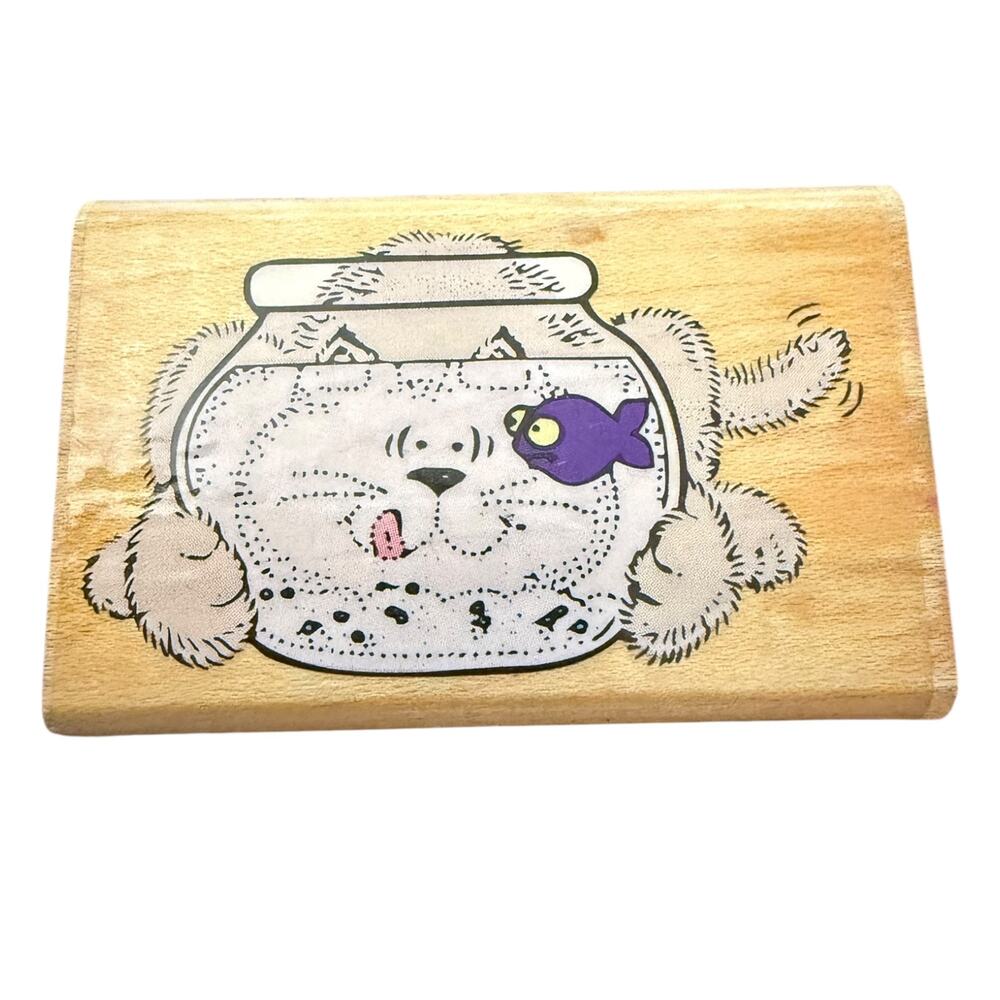Rubber Stampede Cat & Fish Just Looking 553D Rubber Stamp